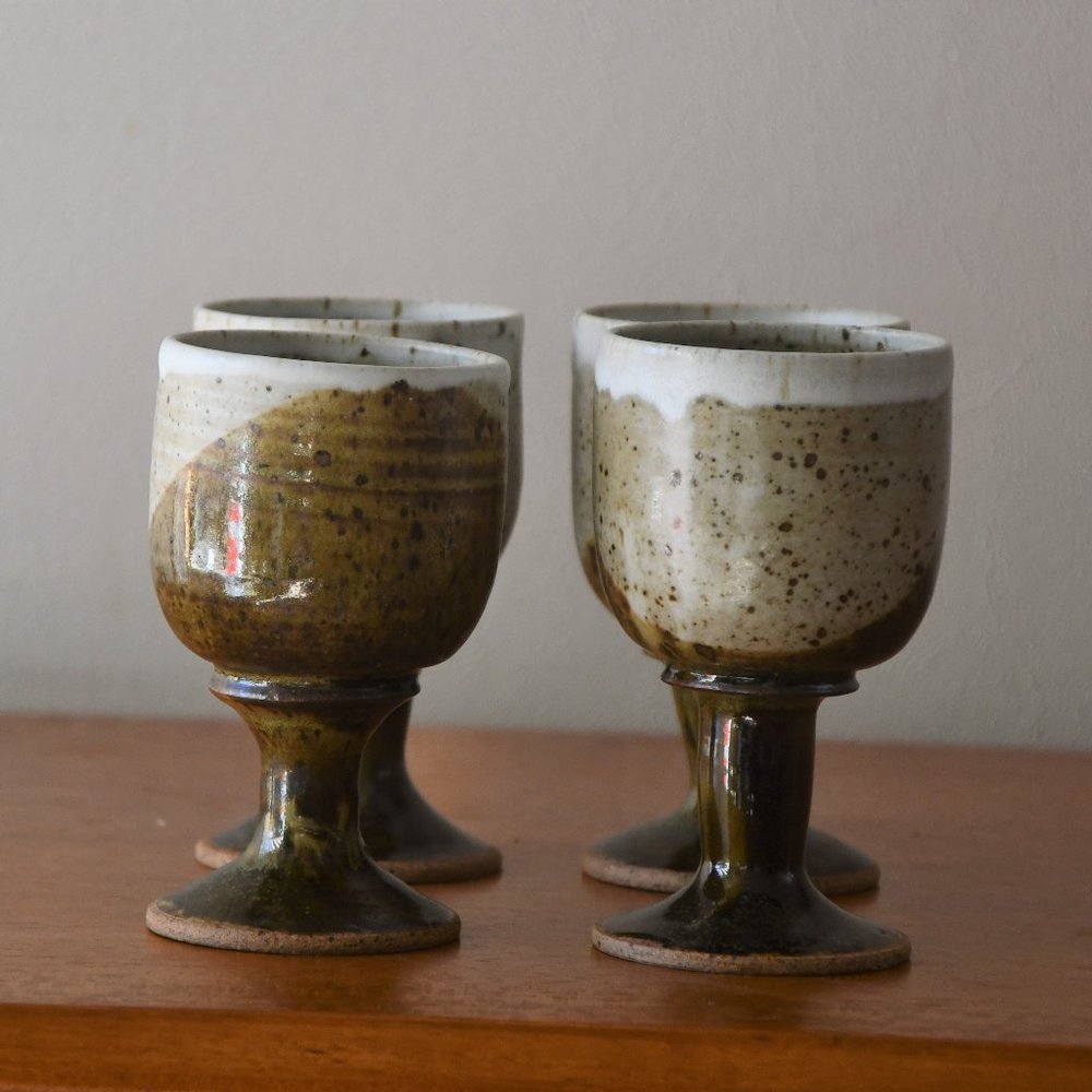 Vintage Ceramic Pottery Wine Goblets